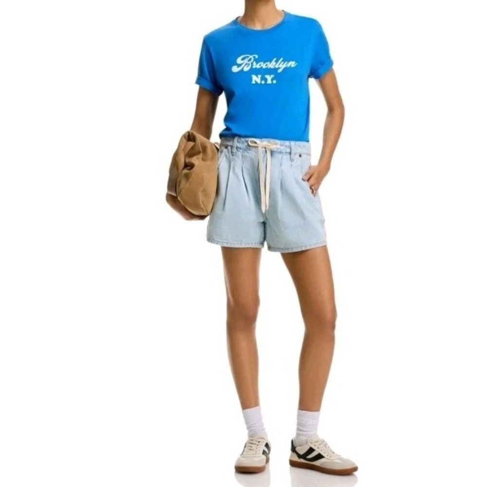 BlankNYC Women Pleated Denim Shorts Size 30 Light Wash Blue Pockets Drawstring - Picture 4 of 9